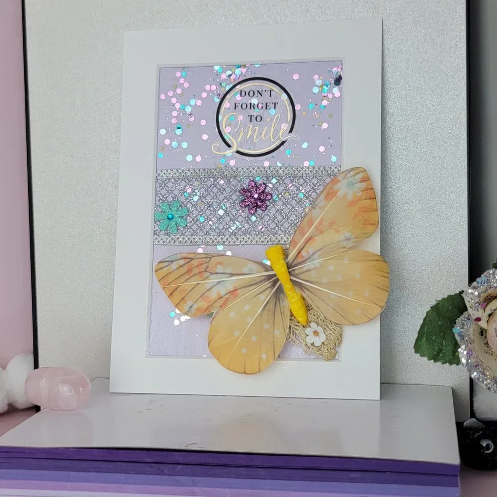 Colorful butterfly Handmade card Art wall Home Decor purple yellow gift
